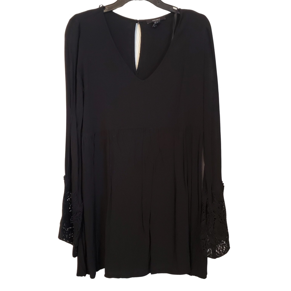 Forever 21 Crochet Sleeve Black Dress Size L